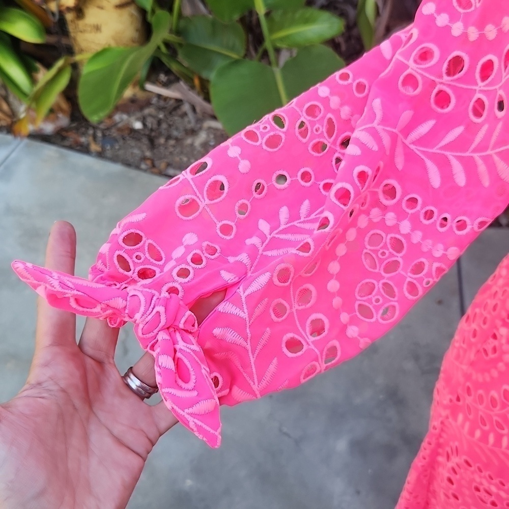 Lilly Pulitzer Amrita Maxi Shirt Dress Hot pink eyelet size 00 010634 - Picture 6 of 12